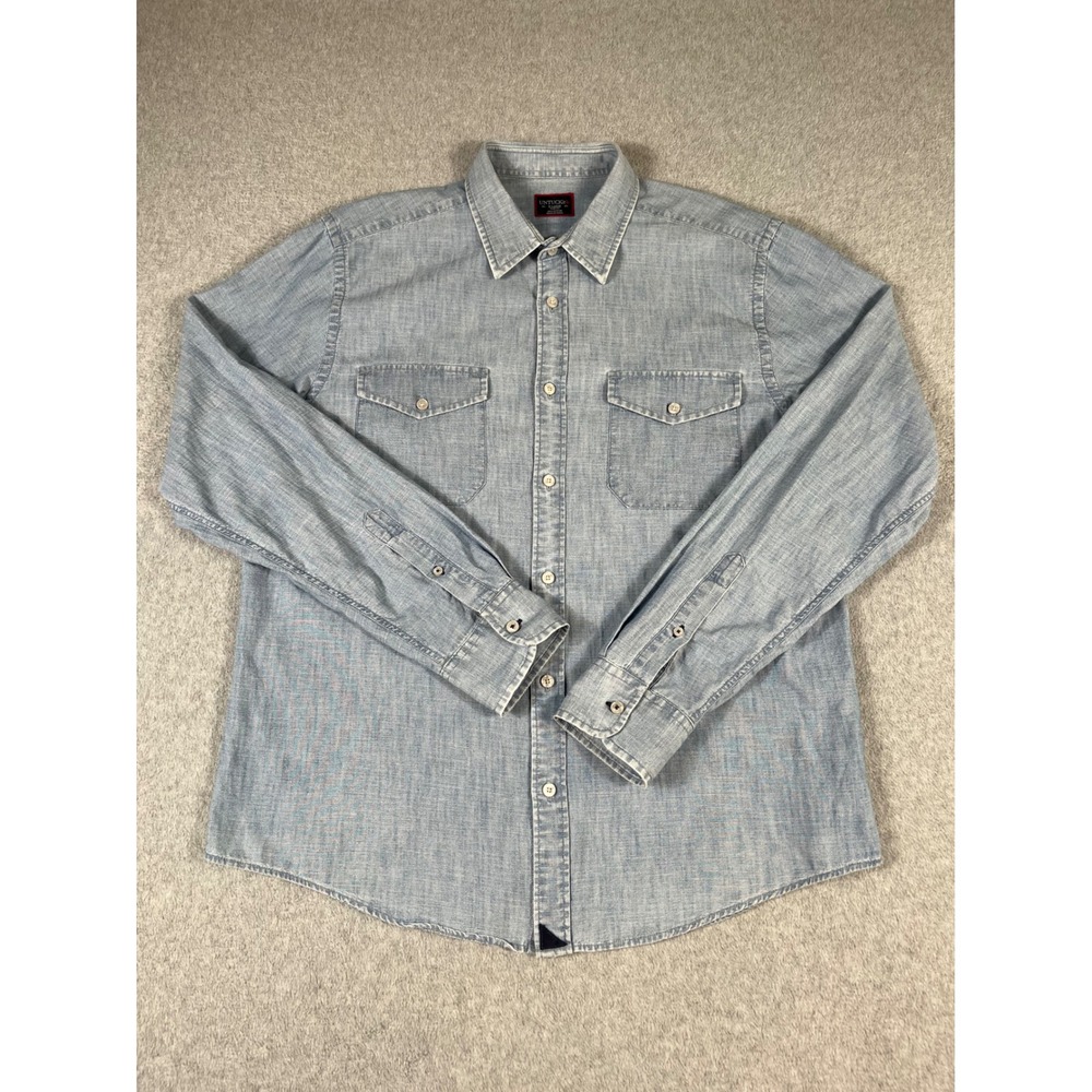 Untuckit Mens XL Slim Fit Chambray Button Down Shirt Blue Long Sleeve Cotton